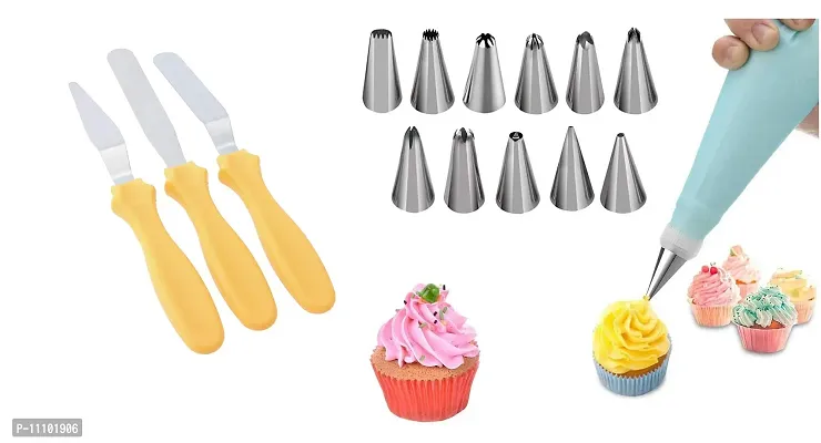 3 Pieces Baking Knife Set for Icing Frosting Spatula Cake Knives with 12 Pcs Cake Decorating Nozzle Tips Set with Piping Bag(Pack of 2 Pcs)-thumb0