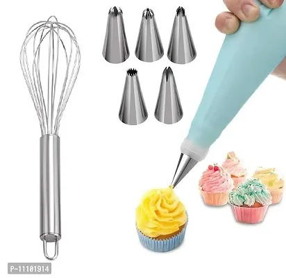 6 Pcs Cake Decorating Nozzle Tips Set with Piping Bag with Stainless Steel Egg Beater (Pack of 2 Pcs)