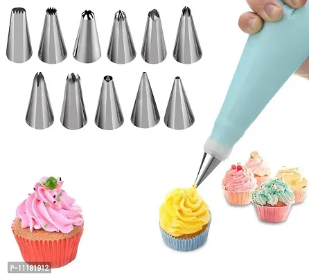 12 Pcs Cake Decorating Nozzle Tips Set with Piping Bag (Pack of 1 Pcs)-thumb0