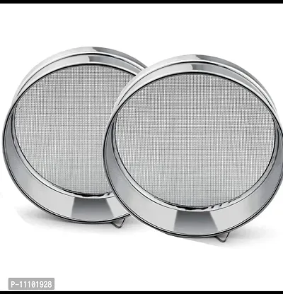 Stainless Steel Flour Chalni Spices Food Strainer Atta Single Silver(Set of 2 Pcs)-thumb0