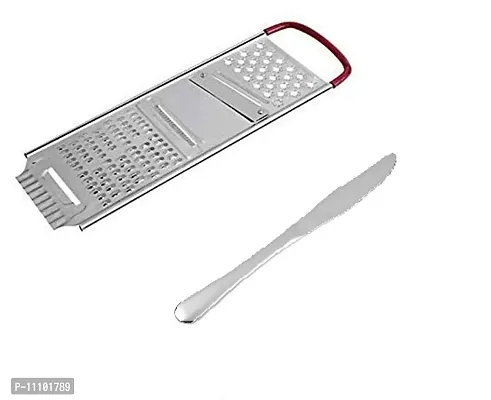 Heavy Stainless Steel Potato Chipser Slicer and Grater Red Handle with Stainless Steel Dinner Butter Knives(Pack of 2 Pcs)