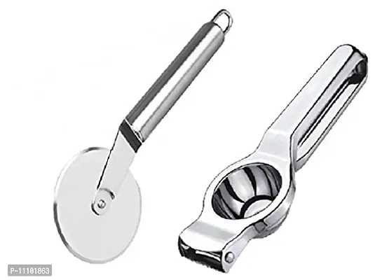 Combo of Stainless Steel Wheel Pizza Cutter with Steel Lemon Squeezer(Set of 2 Pcs)