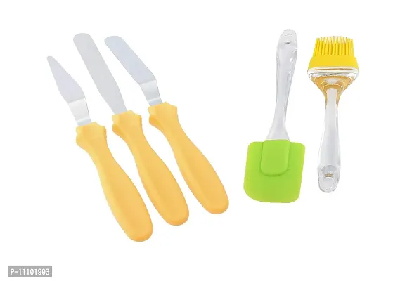 3 Pieces Baking Knife Set for Icing Frosting Spatula Cake Knives with Silicon Big Spatula  Oil Brush Set(Pack of 2 Pcs)-thumb0