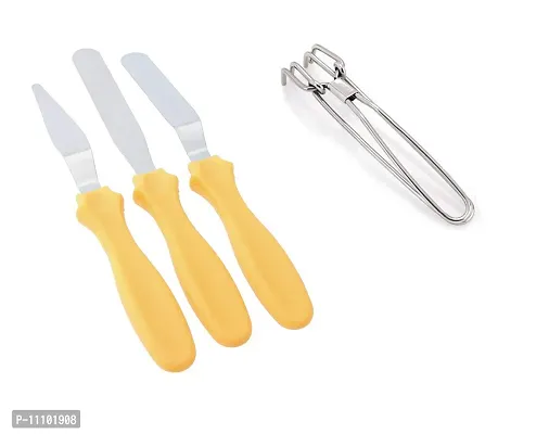 3 Pieces Baking Knife Set for Icing Frosting Spatula Cake Knives with Stainless Steel Wire Pakkad Tong (Pack of 2 Pcs)-thumb0