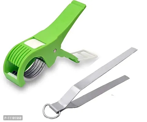 Stainless Steel Roti Chimta with Plastic 2 in 1 Multipurpose Bhindi Cutter(Pack of 2 Pcs)