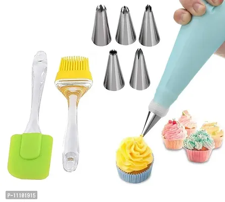 6 Pcs Cake Decorating Nozzle Tips Set with Piping Bag with Silicon Big Spatula  Oil Brush Set(Pack of 2 Pcs)-thumb0