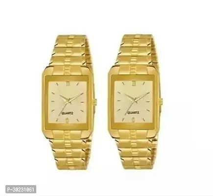 Stylish Golden Metal Analog Watches For Men pack of 2-thumb0