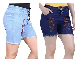 FABS COLLECTION Denim Combo Shorts for Girls (,)-thumb3