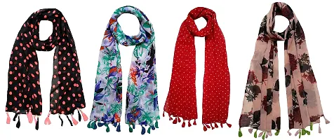 FABS COLLECTION Combo of 4 scarf stoles dupatta for Girls/Ladies/Women Chiffon Scarf and Stoles with Pearl Tassels