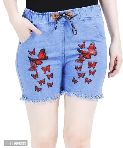 FABS COLLECTION Denim Shorts for Girls (Light Butterfly Short, 15-16 Years)