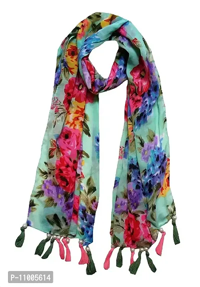 FABS COLLECTION? Women's Printed Chiffon Multicolored Scarf & Stoles with Pearl Tassels Set of 2(C2-18)-thumb2