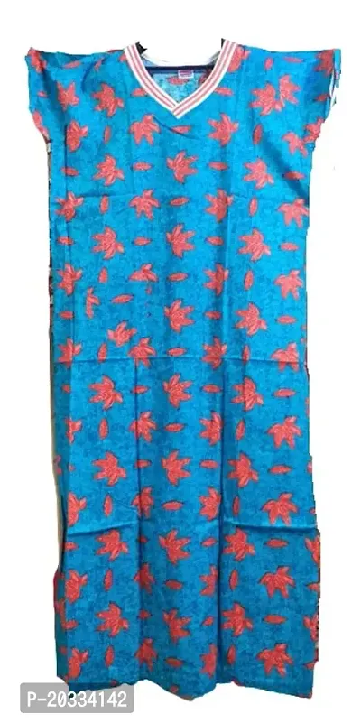 Nighties Women's Cotton Floral Printed Nighty (Blue, Cotton)-thumb0