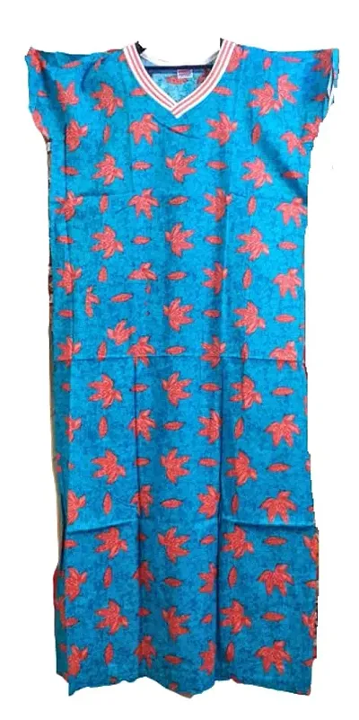 Nighties Women's Floral Nighty (Blue, Cotton)