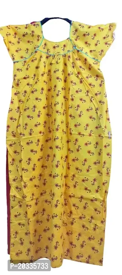 Nighties Women's Cotton Floral Printed Nighty (Yellow, Cotton)-thumb0