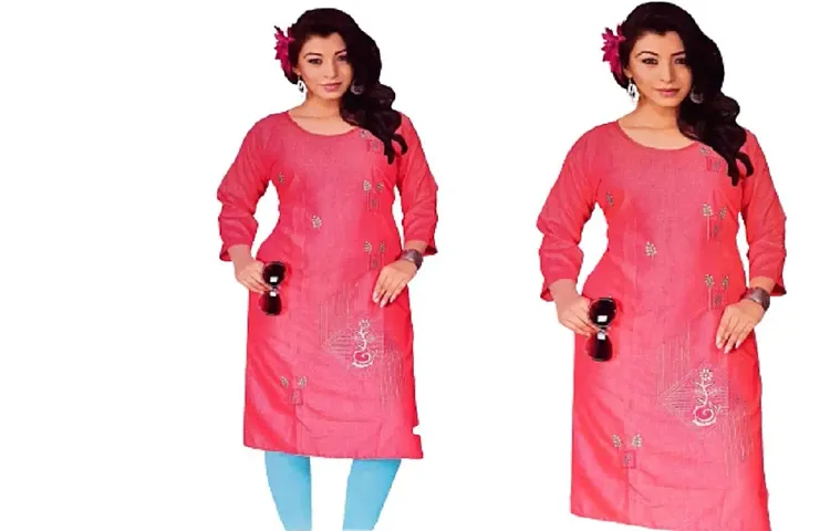 Women's Rayon Straight Cut Kurti (Light Pink, Rayon)