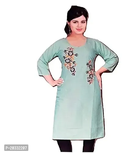 KSC Women's Rayon Straight Cut Kurti (Dark Green, Rayon)-thumb0