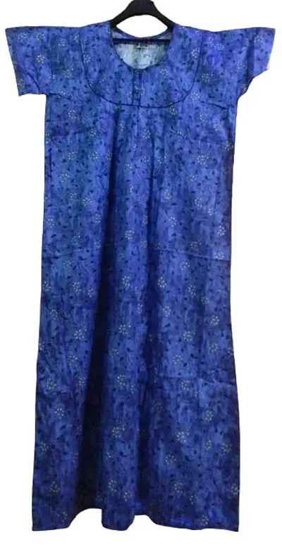 Nighties Women's Floral Nighty (Dark Blue, Cotton)