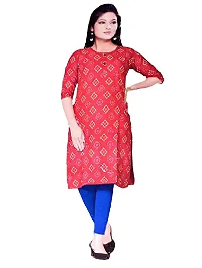 Women's Rayon Round Neck Kurti (Blue, Rayon)