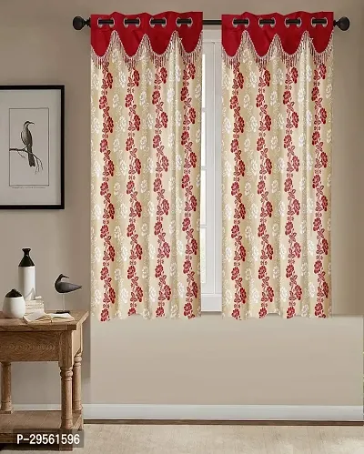 Shappy Attires  cm  Polyester Room Darkening Window Curtain Pack Of 2 Printed Red 82x47 inch-thumb0