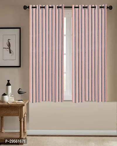 Shappy Attires  cm  Cotton Room Darkening Window Curtain Pack Of 2 Striped Brown 59x53 inch