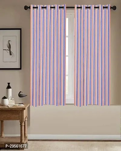 Shappy Attires  cm  Cotton Room Darkening Window Curtain Pack Of 2 Striped Blue 59x53 inch-thumb0