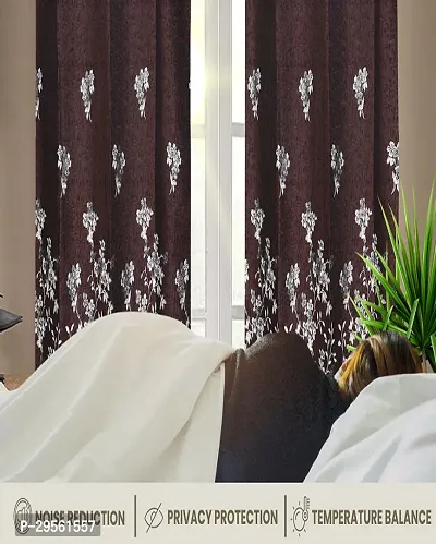 Shappy Attires   Polyester Blackout Door Curtain Single Curtain Floral Brown 82x47 inch-thumb2