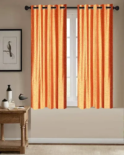 Shappy Attires  cm  Polyester Blackout Window Curtain Pack Of 2 Solid Orange 59x47 inch