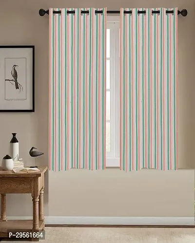 Shappy Attires  cm  Cotton Room Darkening Window Curtain Pack Of 2 Striped Green 59x53 inch-thumb0