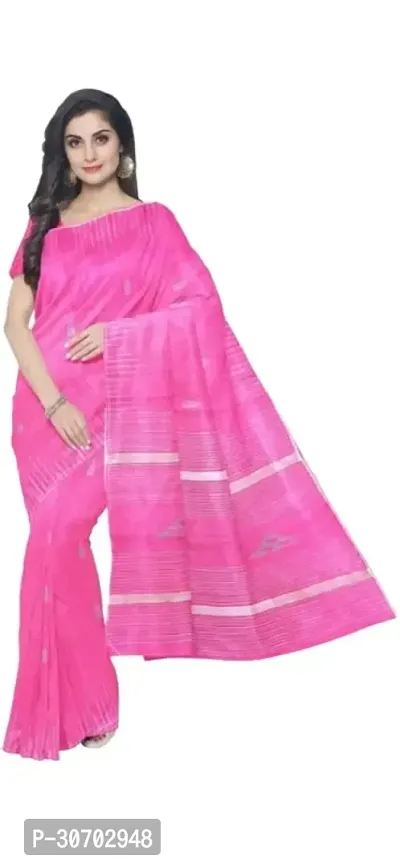 Stylish Cotton Silk Saree With Blouse Piece For Women-thumb0