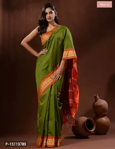 Stylish Fancy Cotton Silk Saree With Blouse Piece For Women-thumb0