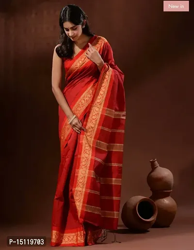 Stylish Fancy Cotton Silk Saree With Blouse Piece For Women-thumb0