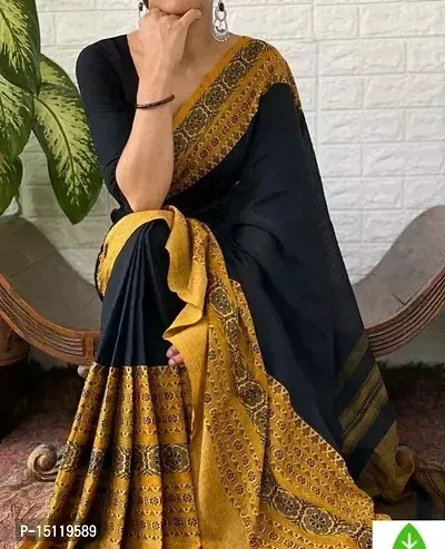 Stylish Fancy Khadi Cotton Saree With Blouse Piece For Women-thumb0