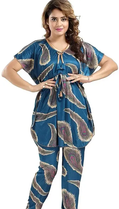 Rangmor Women's Printed Satin Fusion Wear |Half Sleeve| Top And Pyjama Set - 01