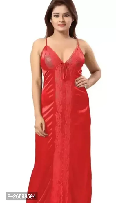 Stylish Satin Orange Solid Nighty For Women-thumb0