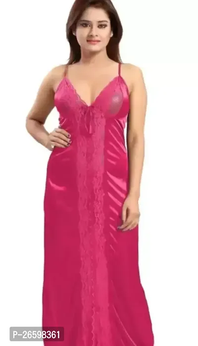 Stylish Satin Pink Solid Nighty For Women-thumb0