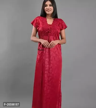 Stylish Satin Maroon Solid Nighty For Women-thumb0