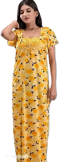 Stylish Satin Yellow Printed Nighty For Women-thumb0