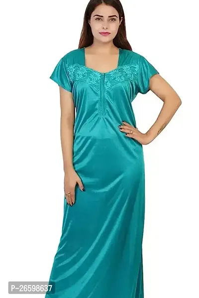 Stylish Satin Green Solid Nighty For Women-thumb0