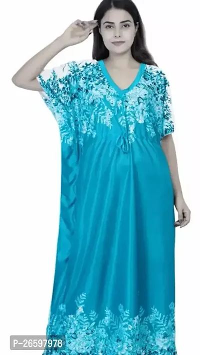 Stylish Satin Blue Solid Nighty For Women-thumb0