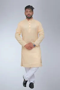 Reliable Off White Cotton Solid Long Length Kurta For Mens-thumb1