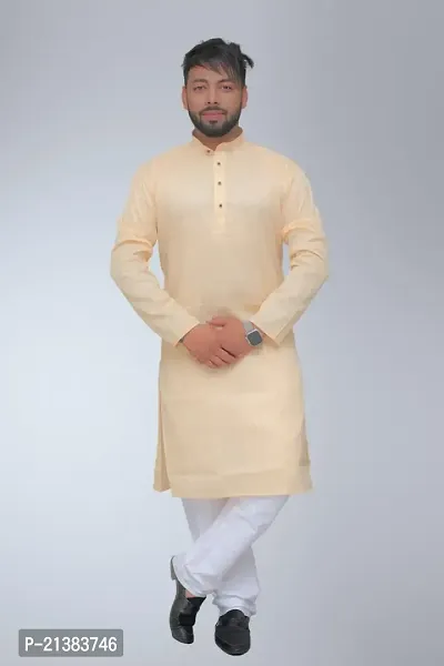 Reliable Off White Cotton Solid Long Length Kurta For Mens