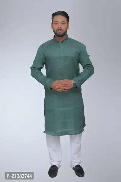 Reliable Green Cotton Solid Long Length Kurta For Mens