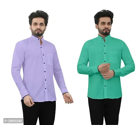 Reliable Cotton Blend Solid Casual Shirts For Men Pack Of 2-thumb0