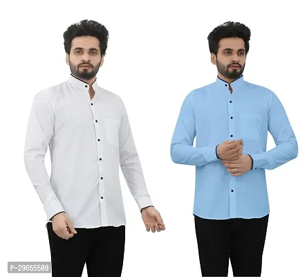 Reliable Cotton Blend Solid Casual Shirts For Men Pack Of 2-thumb0