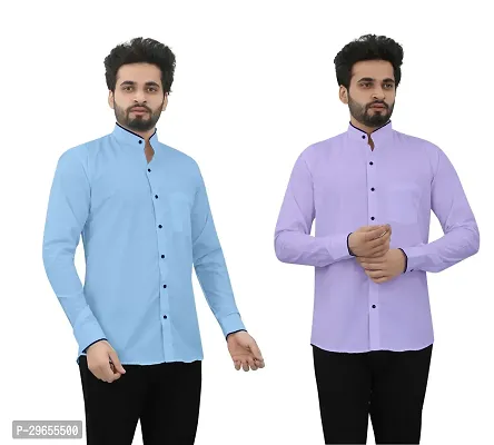 Reliable Cotton Blend Solid Casual Shirts For Men Pack Of 2-thumb0