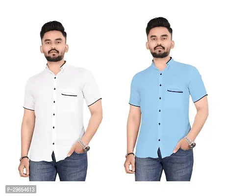 Reliable Cotton Blend Solid Casual Shirts For Men Pack Of 2-thumb0