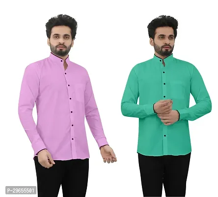 Reliable Cotton Blend Solid Casual Shirts For Men Pack Of 2-thumb0