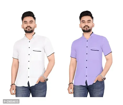 Reliable Cotton Blend Solid Casual Shirts For Men Pack Of 2-thumb0