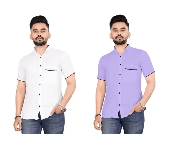 Reliable Blend Solid Half Sleeve Shirt For Men Pack Of 2