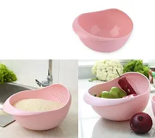 VENIK Rice Washing Bowl / Filter Cleaning Pasta, Washing Rice, All Beans Washing or Strainer Collapsible Strainer (PINK Pack of 1), Food Grade Plastic Material - MADE IN INDIA-thumb1